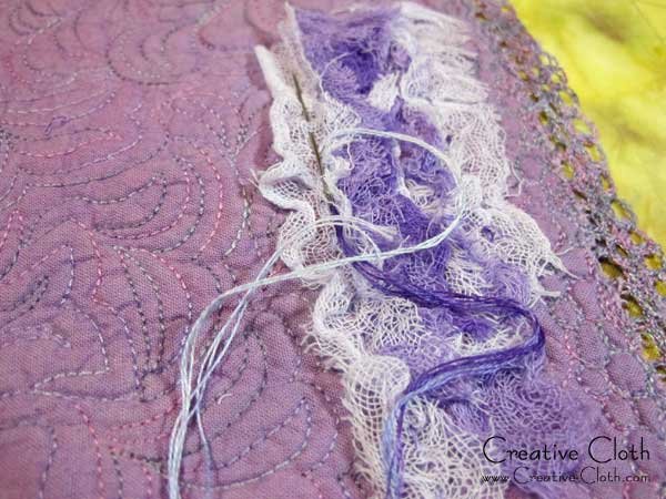 Creative sewing in shades of purple: a little handstitching