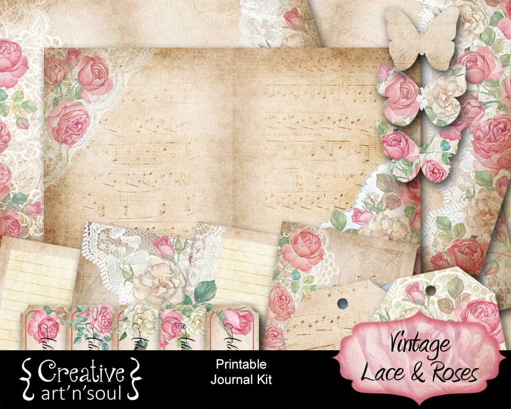 Vintage Lace & Roses Printable Journal Kit